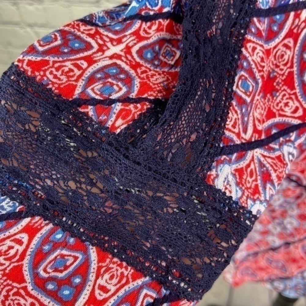 Jessica Simpson‎ Blouse Top Bandana Alaya Sheer Lace Boho Peasant Top Size L - Picture 10 of 16